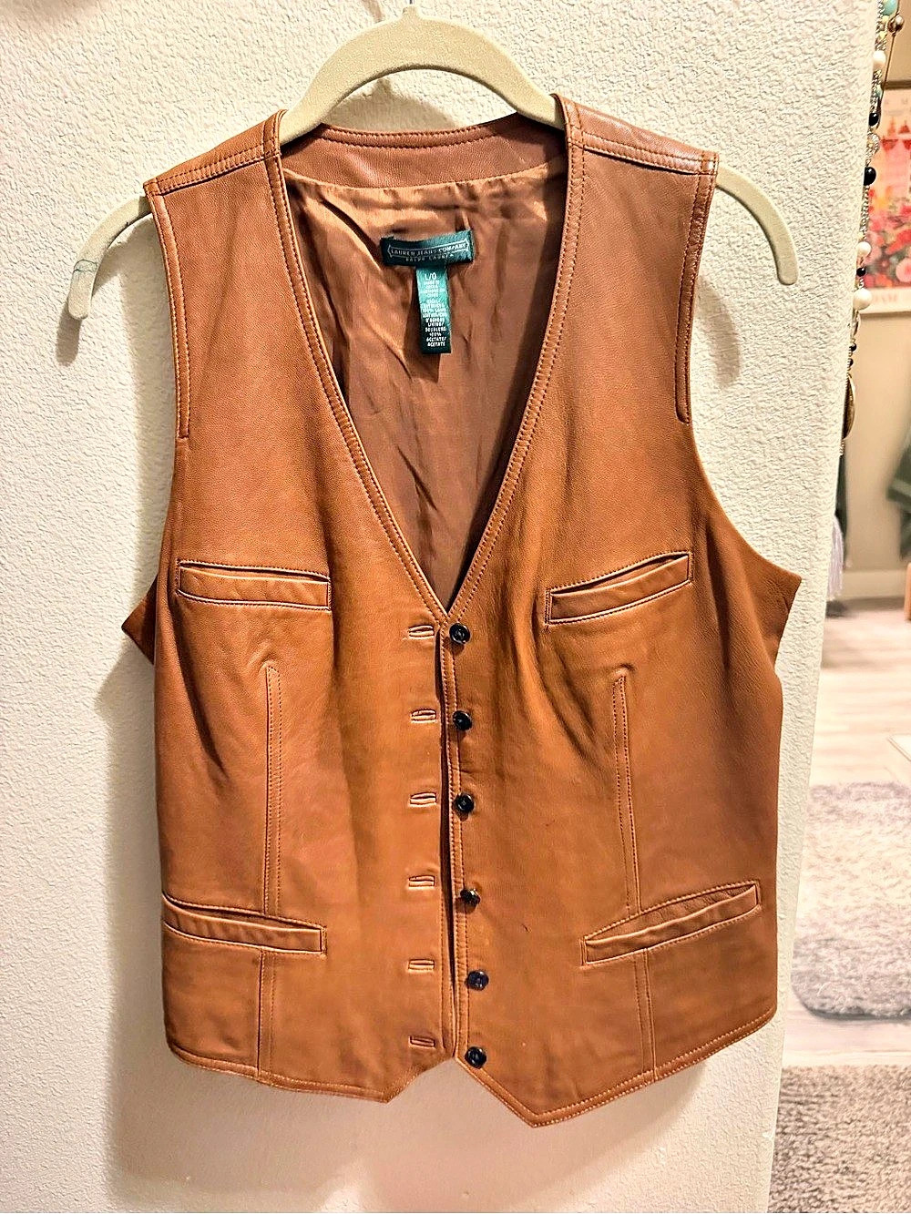 Vintage Ralph Lauren Jeans Company Women's Leather Vest Brown Size Large Like Ne